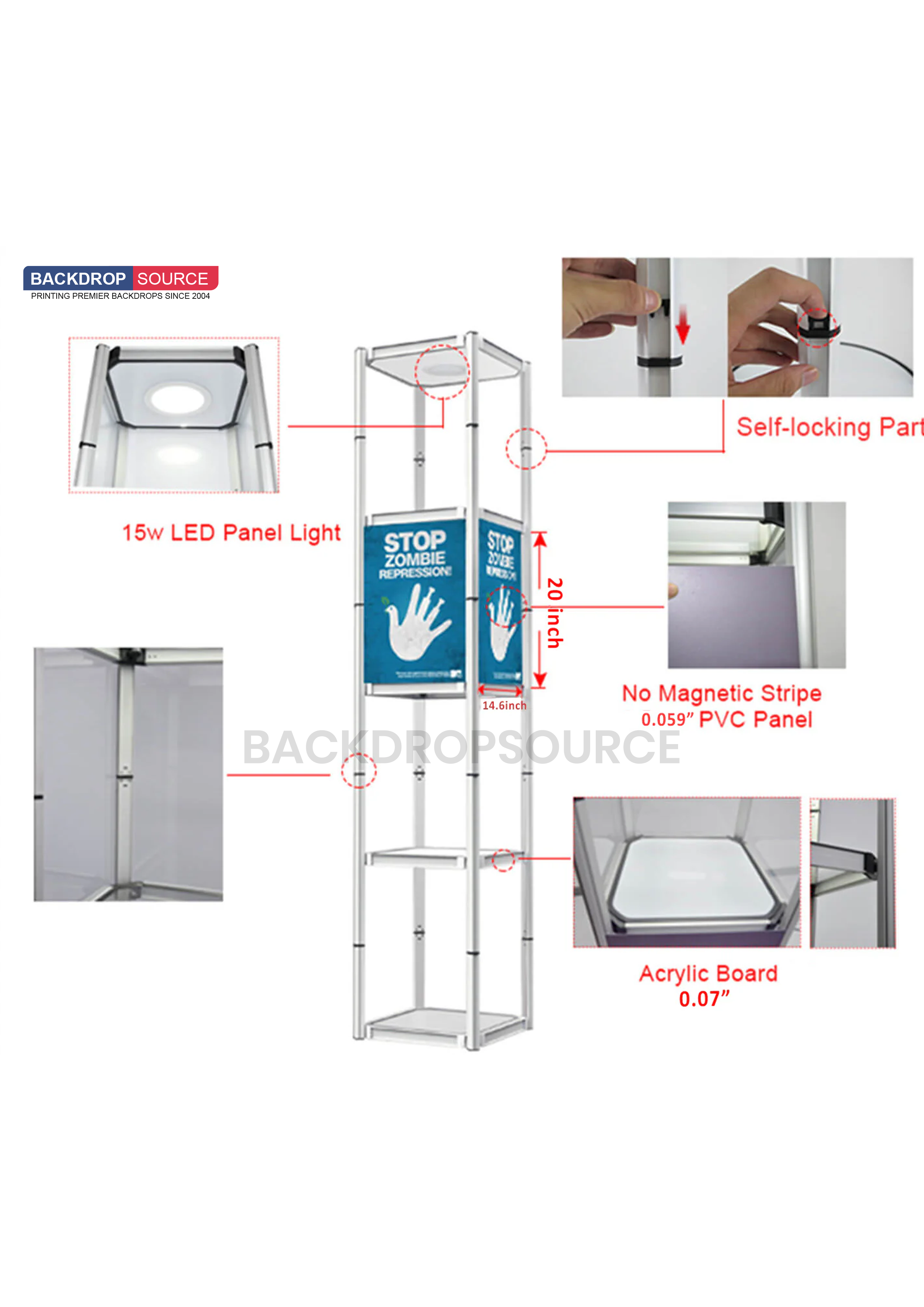 Square Portable Aluminum Spiral Tower Display - 5 Layer Shelves